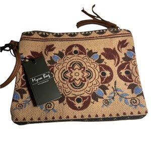Myra Bag Boho Floral Clutch - Brown and Blue